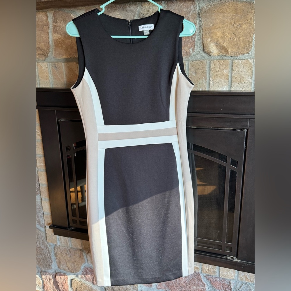 NWT: Calvin Klein black, Beige and White Dress